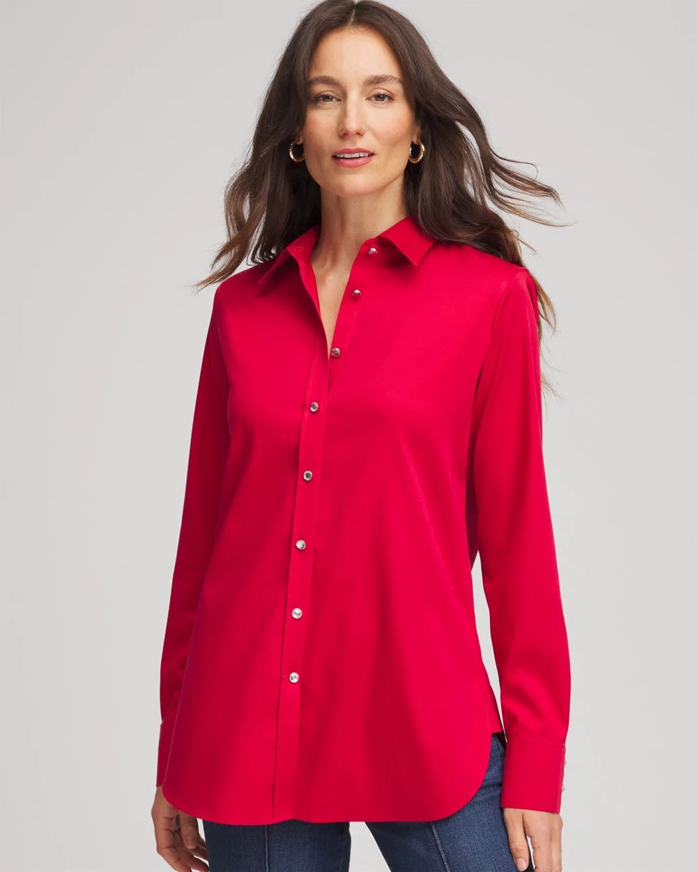 No Iron™ Rhinestone Button Shirt