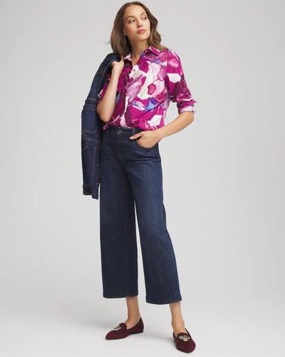 No Iron™ Floral-Paint-Print Shirt