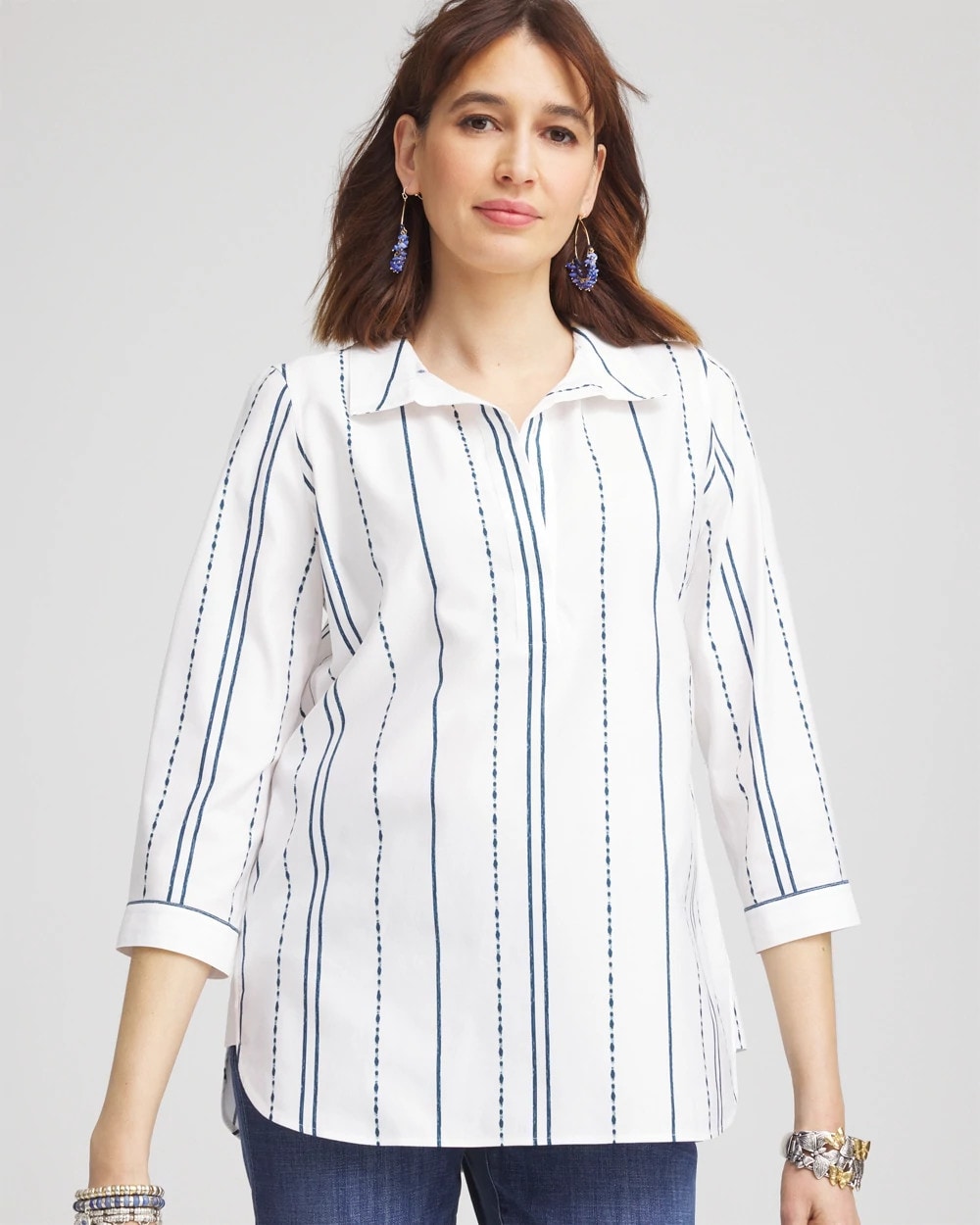 No Iron™ Striped Buttonback Stretch Tunic