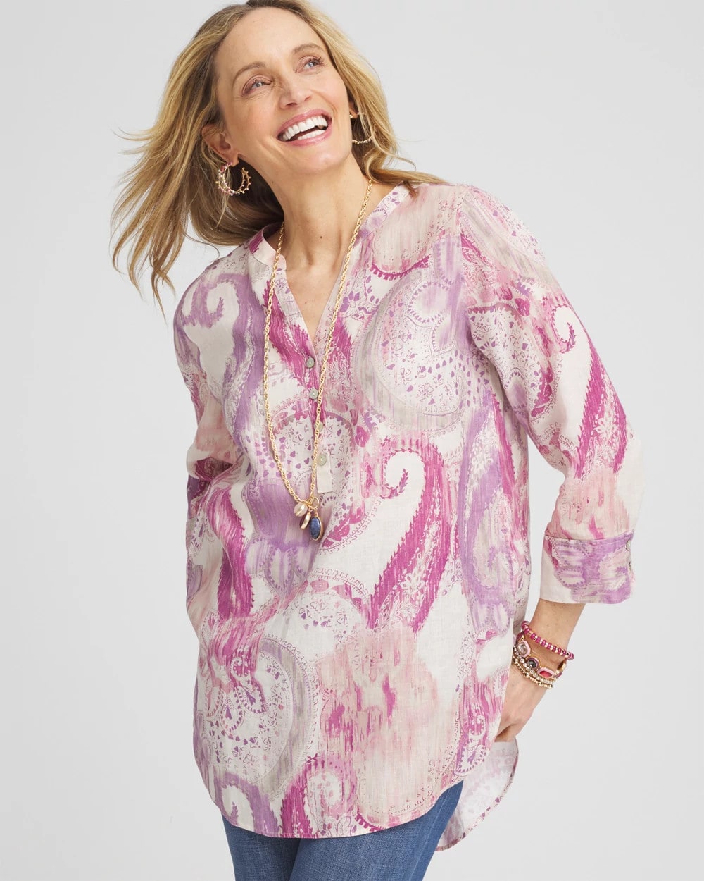 No Iron™ Multi Paisley Linen Tunic