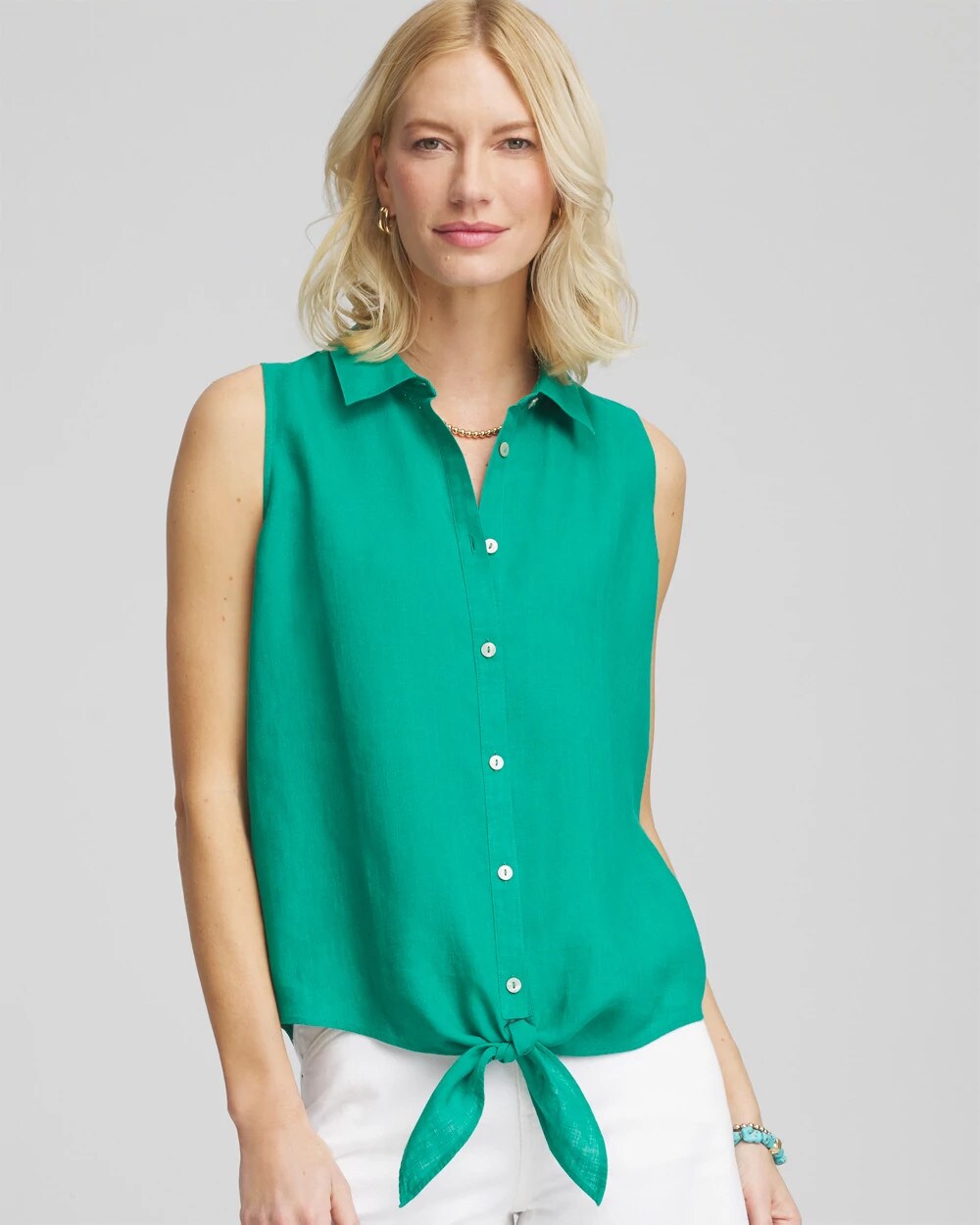 No Iron™ Linen Tie-Front Sleeveless Shirt