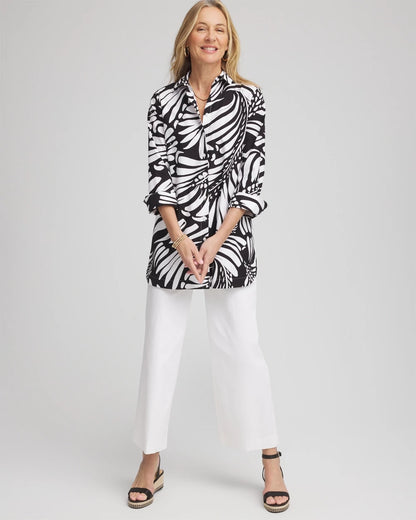 No Iron™ Printed Palms Button Down Tunic