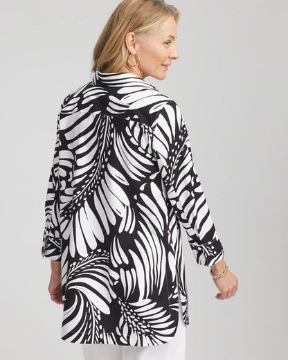 No Iron™ Printed Palms Button Down Tunic