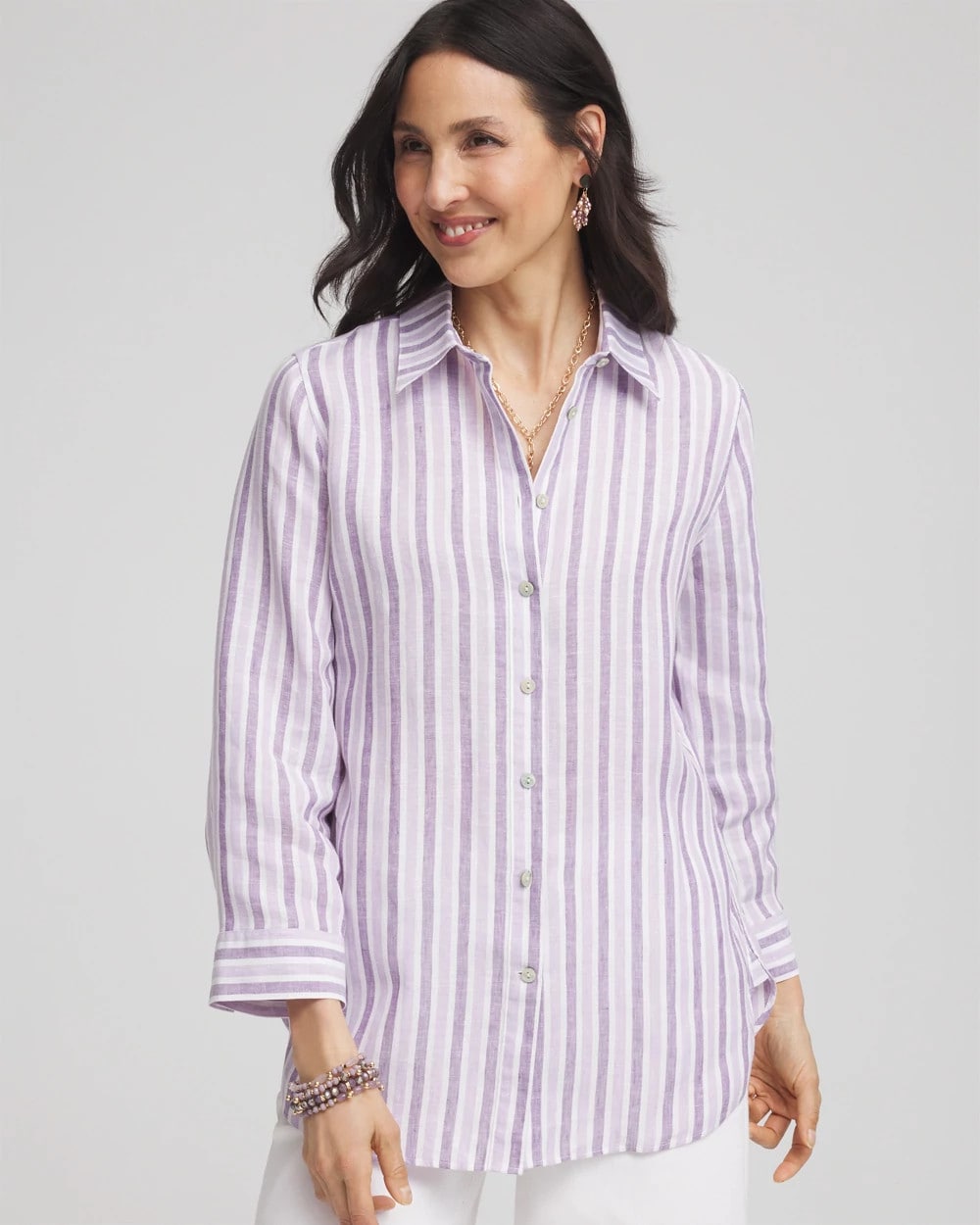 No Iron™ Plum Striped Linen Shirt