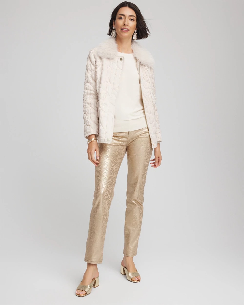 Girlfriend Slim Ankle Foiled Lace Jeans