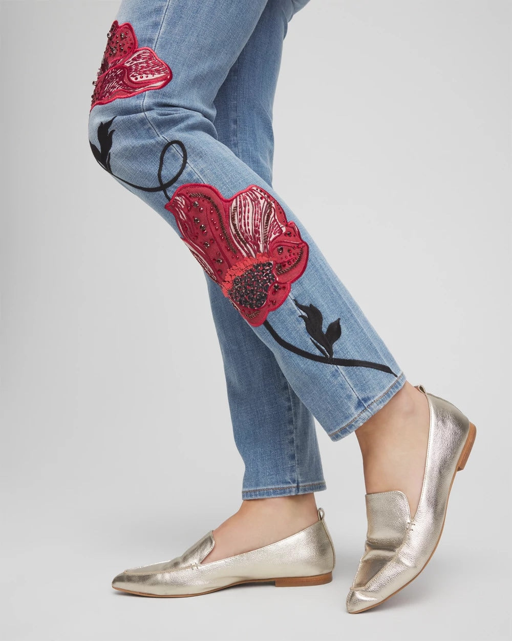 Placed Floral Girlfriend Slim Ankle Jeans