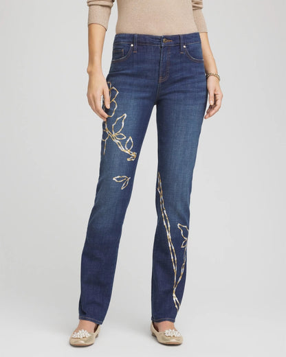 Sequins Rose Girlfriend Slim-Leg Jeans