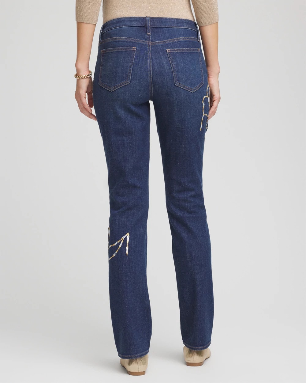 Sequins Rose Girlfriend Slim-Leg Jeans