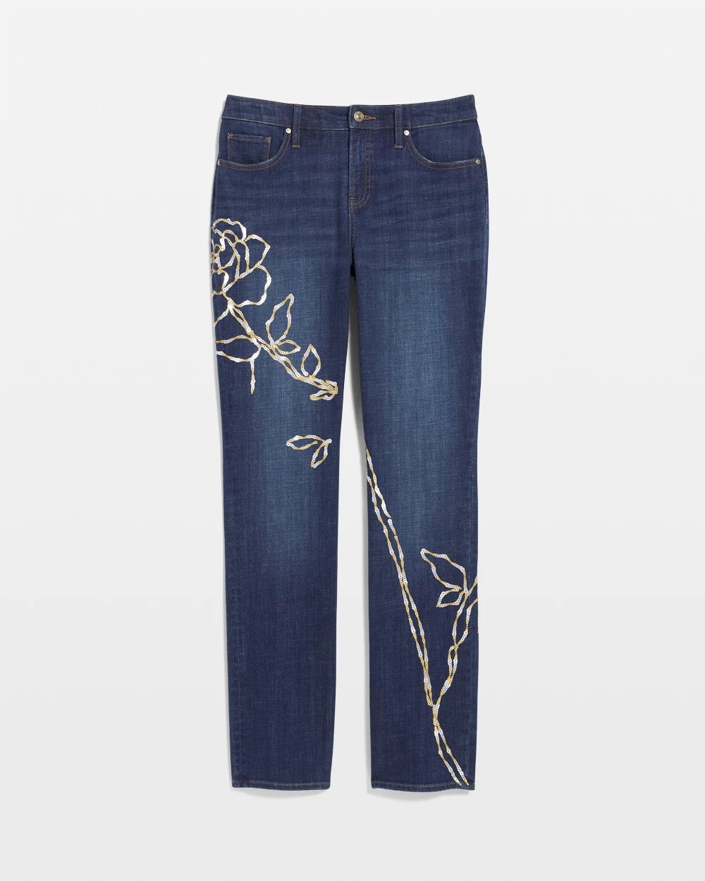 Sequins Rose Girlfriend Slim-Leg Jeans